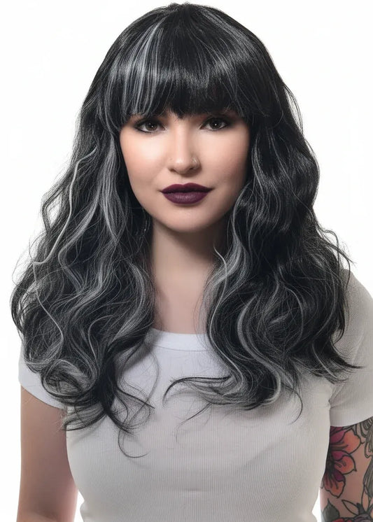 Gothic Black and White Womens Halloween Costume Wig V1191-E-LS-05155