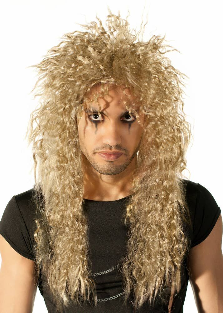 Long 1980s Crimped Blonde Rocker Mens Costume Wig V1191-E-LS-05160