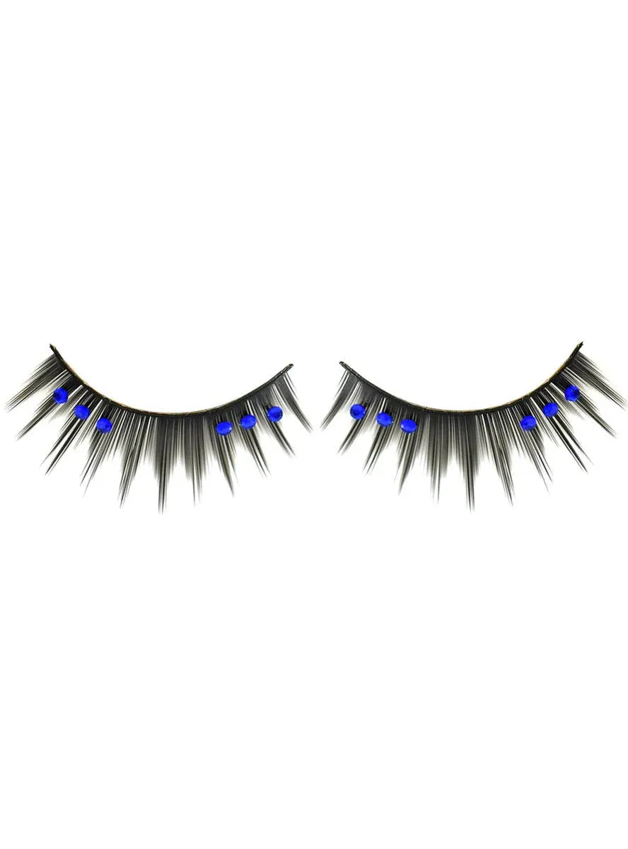 Spiked Black False Eyelashes with Blue Rhinestones V1191-E-LW-09011