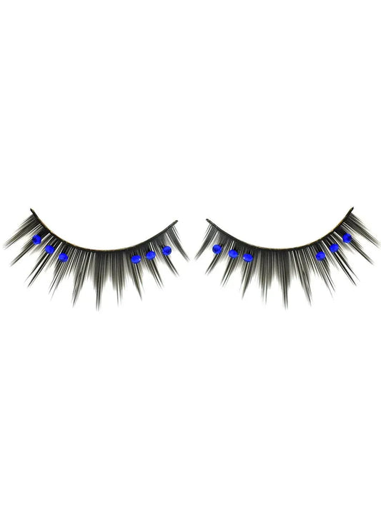 Spiked Black False Eyelashes with Blue Rhinestones V1191-E-LW-09011