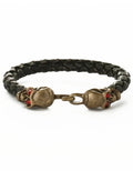 Jeweled Pirate Skull Leather Costume Bracelet V1191-E-YB-04087
