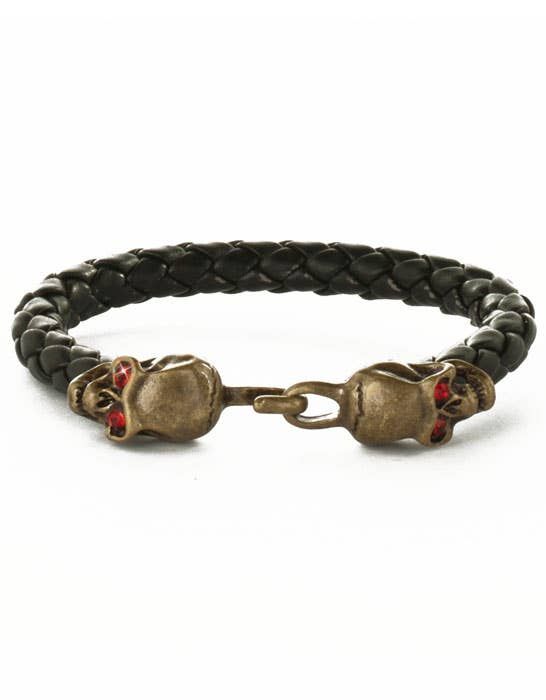 Jeweled Pirate Skull Leather Costume Bracelet V1191-E-YB-04087