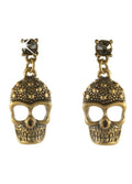 Brass Skull Rhinestones Halloween Earrings V1191-E-YB-04088