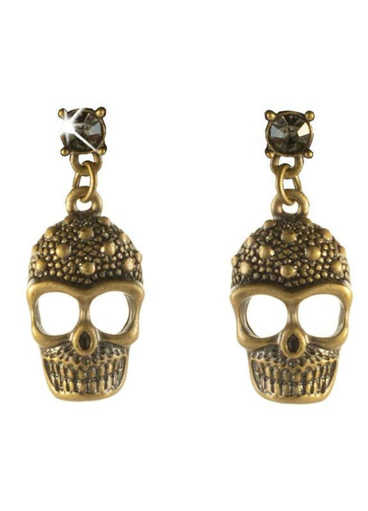 Brass Skull Rhinestones Halloween Earrings V1191-E-YB-04088