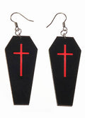 Black Leather Coffins with Red Cross Halloween Earrings V1191-E-YB-04093