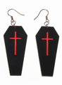 Black Leather Coffins with Red Cross Halloween Earrings V1191-E-YB-04093