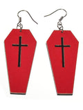 Red Leather Coffins with Black Cross Halloween Earrings V1191-E-YB-04095