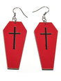 Red Leather Coffins with Black Cross Halloween Earrings V1191-E-YB-04095