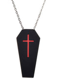 Black Leather Coffin with Red Cross Halloween Necklace V1191-E-YB-04096