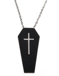 Black Leather Coffin with White Cross Halloween Necklace V1191-E-YB-04097