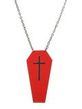 Red Leather Coffin with Black Cross Halloween Necklace V1191-E-YB-04098
