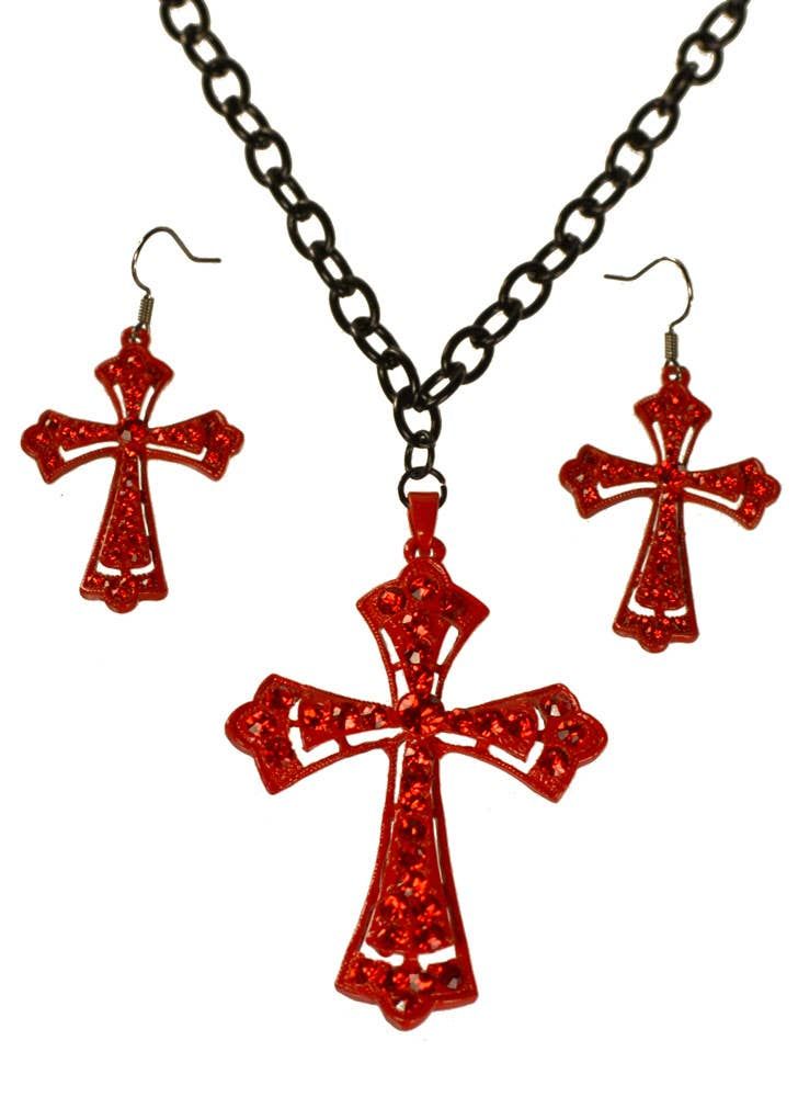 Gothic Halloween Cross and Earring Jewelery Set V1191-E-YB-04105