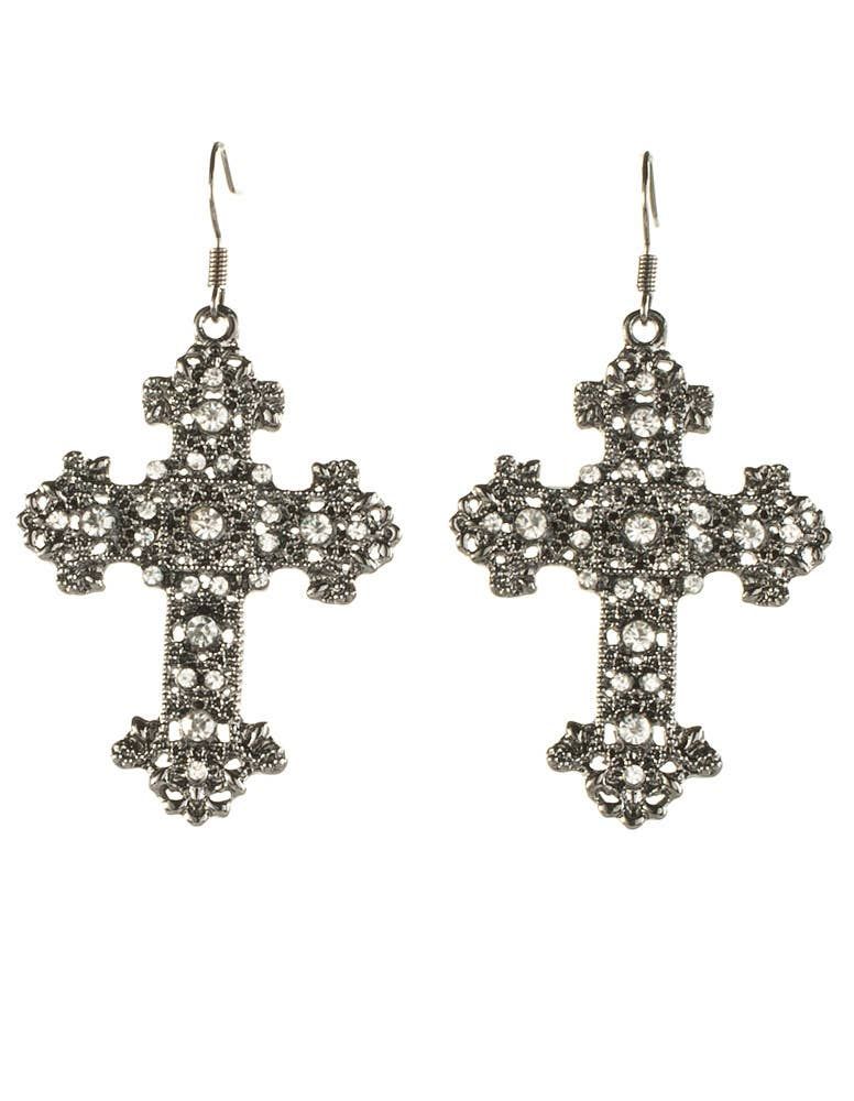 Gun Metal Black Gothic Cross Halloween Earrings V1191-E-YB-04107