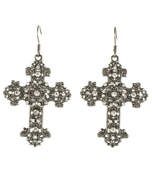 Gun Metal Black Gothic Cross Halloween Earrings V1191-E-YB-04107