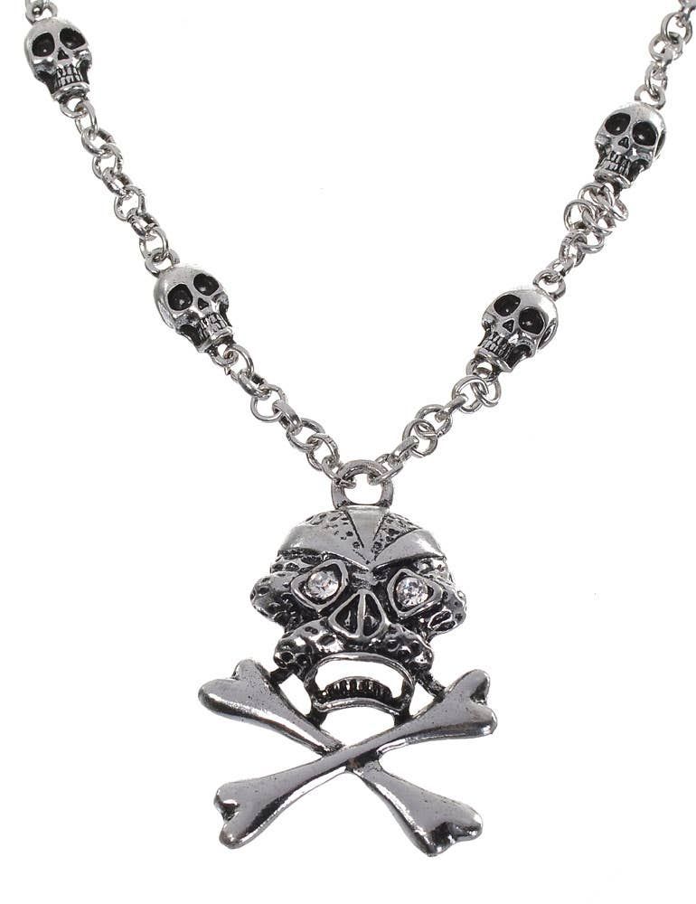 Silver Skull and Cross Bones Womens Necklace V1191-E-YB-04108