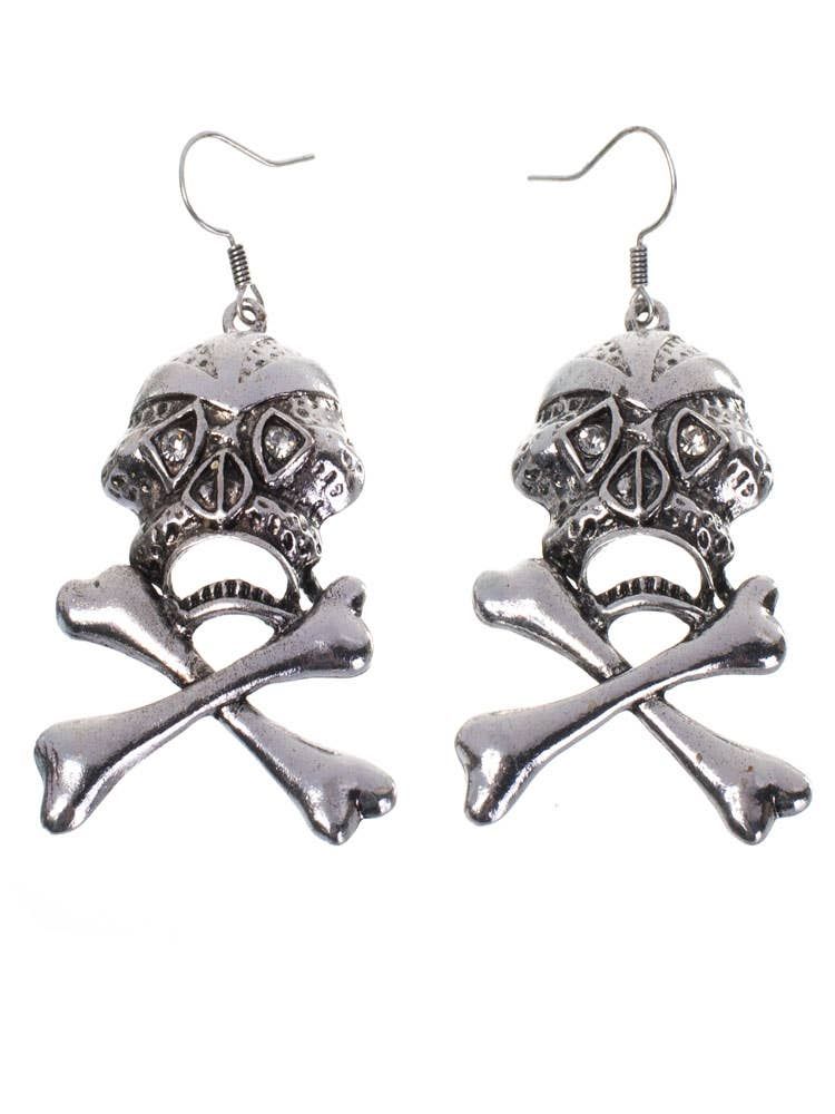 Silver Skull and Cross Bones Womens Earrings V1191-E-YB-04109