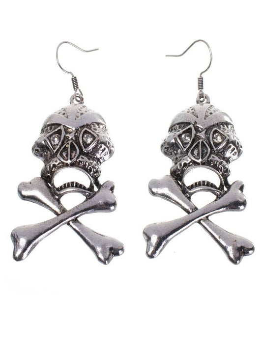 Silver Skull and Cross Bones Womens Earrings V1191-E-YB-04109