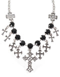 Gothic Crosses Black Jeweled Costume Necklace V1191-E-YB-04113