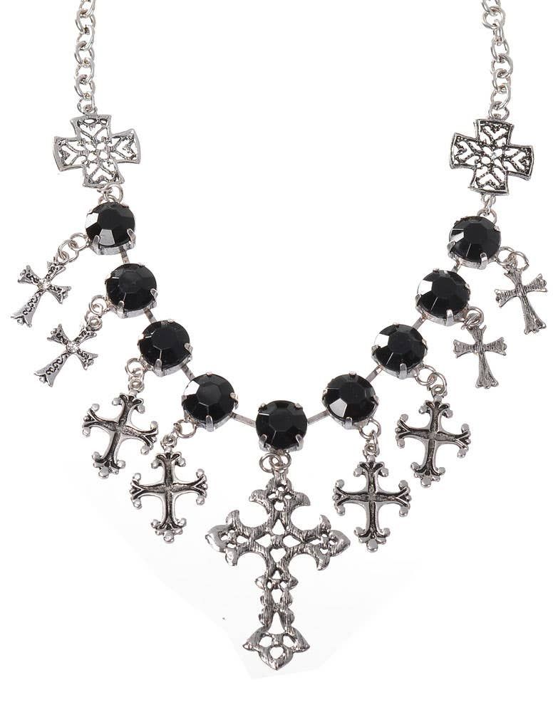 Gothic Crosses Black Jeweled Costume Necklace V1191-E-YB-04113