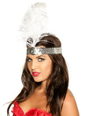 1920s Silver Sequin Flapper Headband with White Feather V1191-E-YF-04061