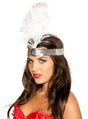 1920s Silver Sequin Flapper Headband with White Feather V1191-E-YF-04061