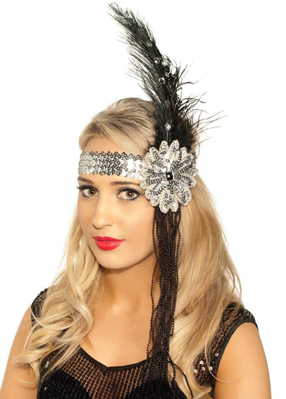 1920s Deluxe Flapper Headband in Black and Silver V1191-E-YF-04063-BLK