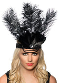 Tall Black Feather Showgirl Headpiece with Black Sequins V1191-E-YF-04128