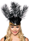Tall Black Feather Showgirl Headpiece with Gold Sequins V1191-E-YF-04129