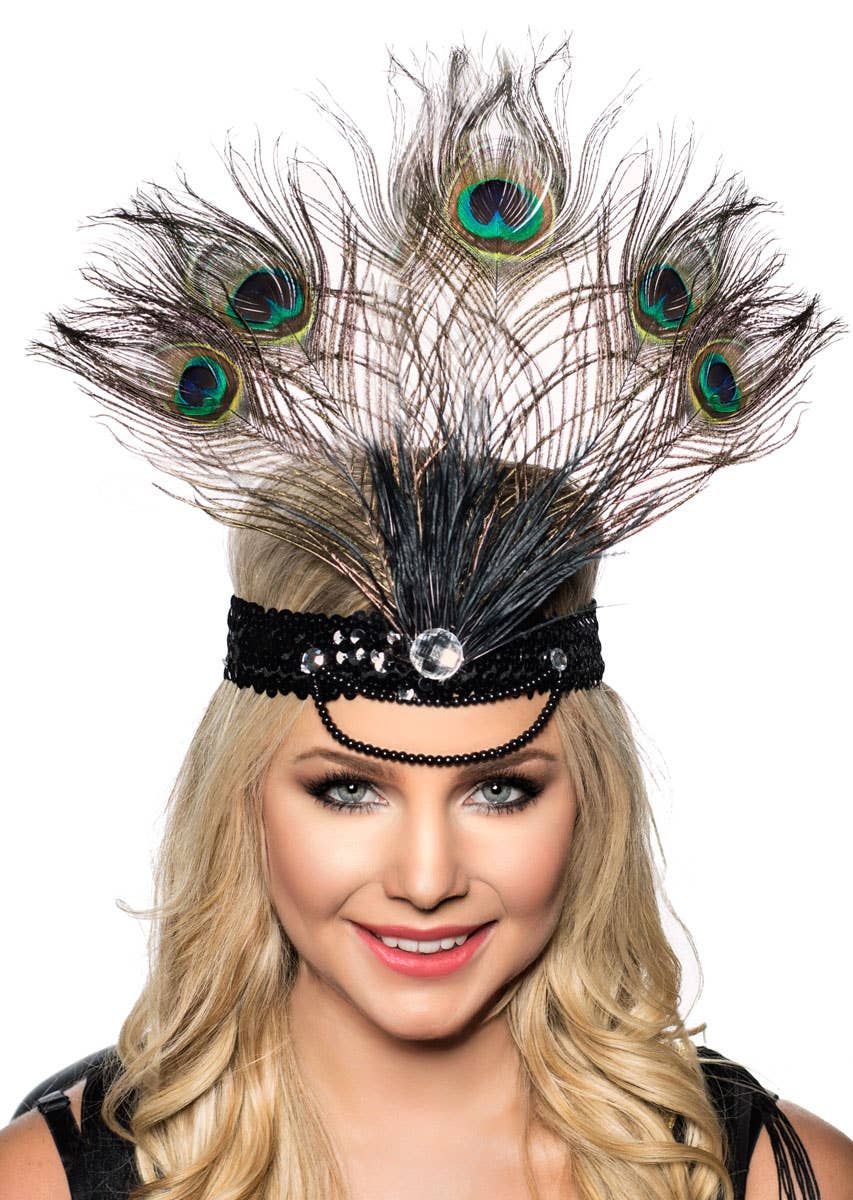 Tall Peacock Feather Showgirl Headpiece V1191-E-YF-04130
