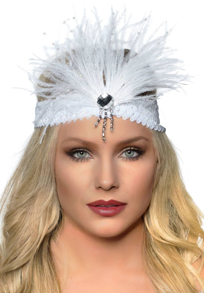 Gatsby Soft White Feather Flapper Headband V1191-E-YF-04131