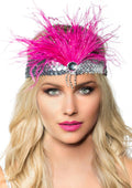 Gatsby Soft Pink Feather Flapper Headband with Silver Sequins V1191-E-YF-04133