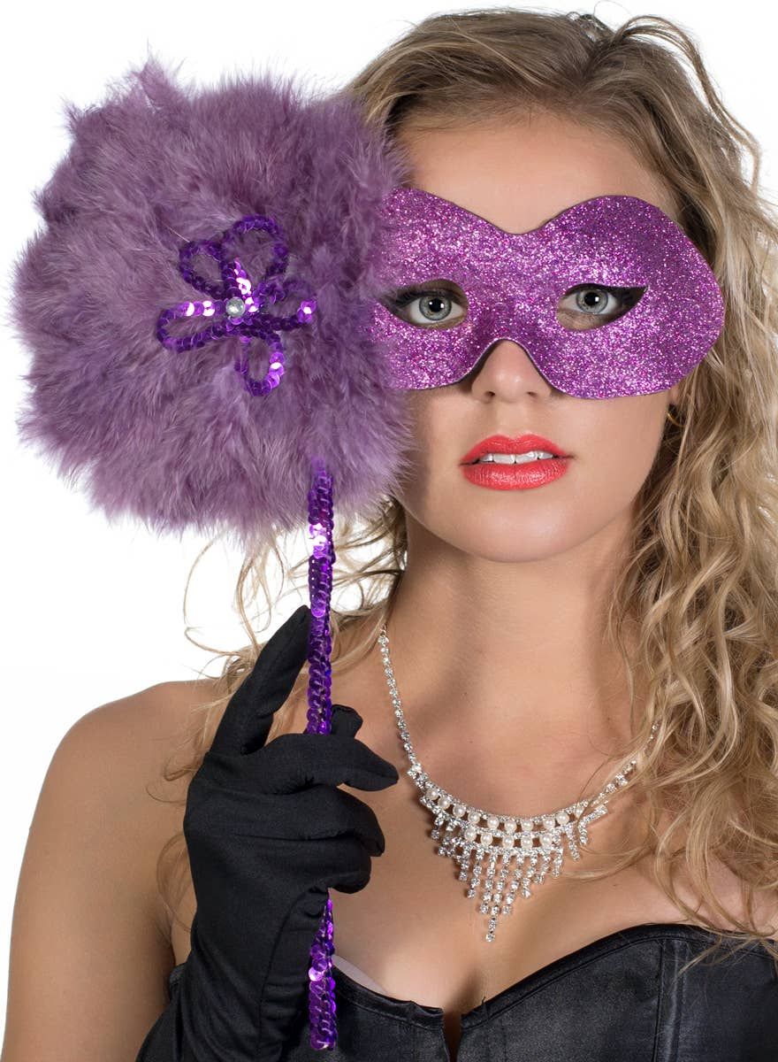 Glitter Swirls Hand Held Masquerade Mask in Purple V1191-E-YF-07136