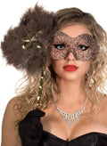Glitter Swirls Coffee and Caramel Hand Held Masquerade Mask V1191-E-YF-07137