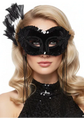 Side Feather Spray Black Masquerade Mask V1191-E-YF-07139