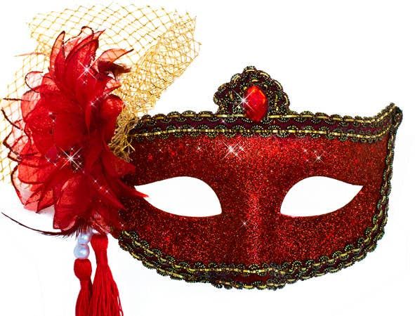 Celebration Red Glitter Masquerade Mask V1191-E-ZJ-07102