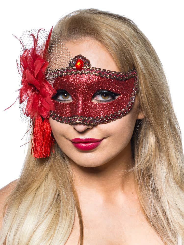 Celebration Red Glitter Masquerade Mask V1191-E-ZJ-07102