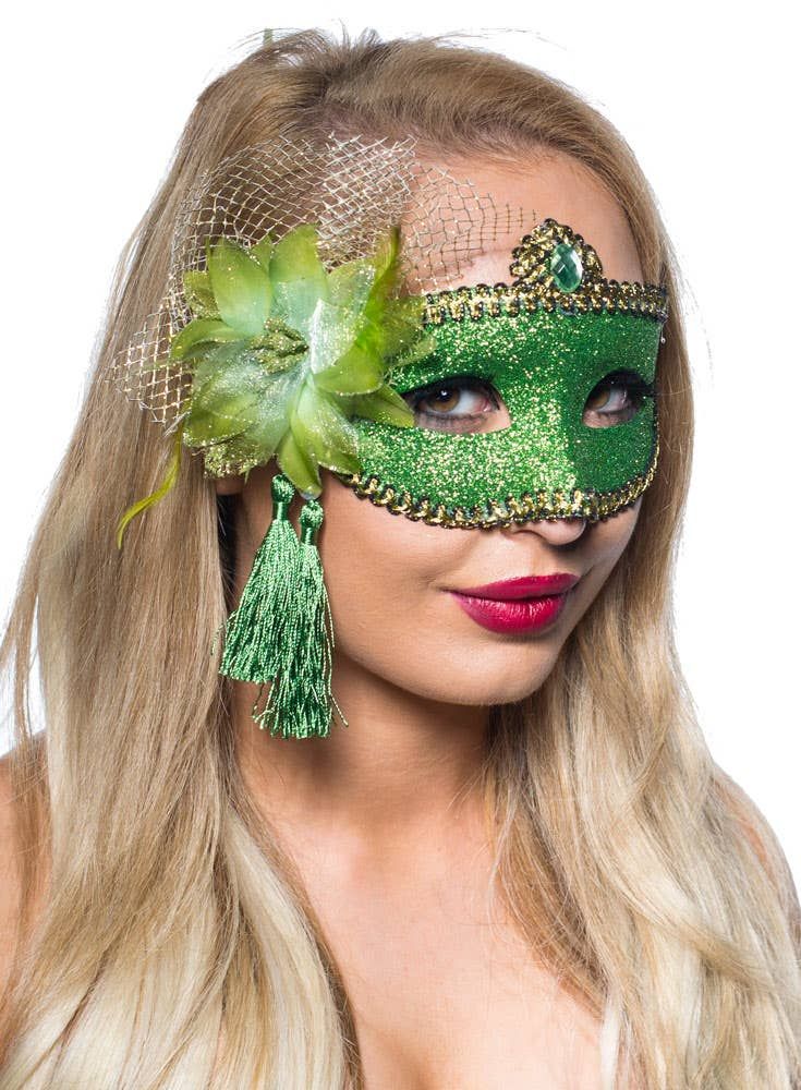 Celebration Green Glitter Masquerade Mask V1191-E-ZJ-07105