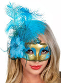 Victorian Aqua and Gold Masquerade Mask V1191-E-ZJ-07111
