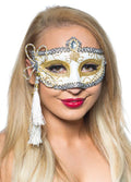 Tassel White and Gold Venetian Masquerade Mask V1191-E-ZJ-07112