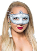 Tassel White and Silver Venetian Masquerade Mask V1191-E-ZJ-07114