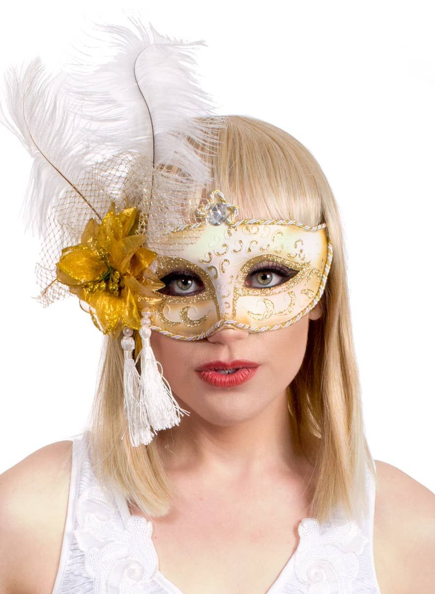 Antoinette White and Gold Masquerade Mask V1191-E-ZJ-07130