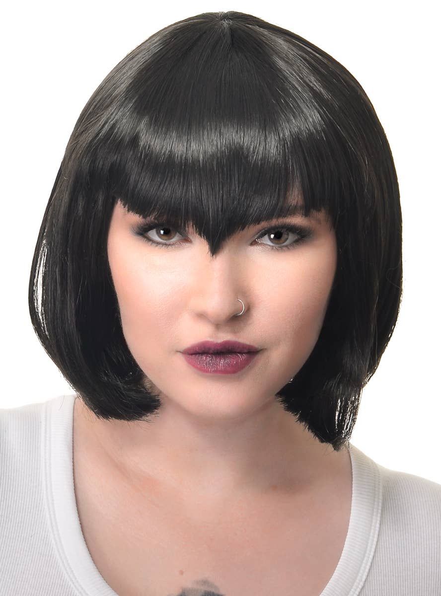 Deluxe Womens Black Vampire Bob Wig with V Fringe V1191-E-ZL-05211