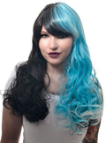 Long Black and Blue Split Colour Womens Costume Wig V1191-E-ZL-05224