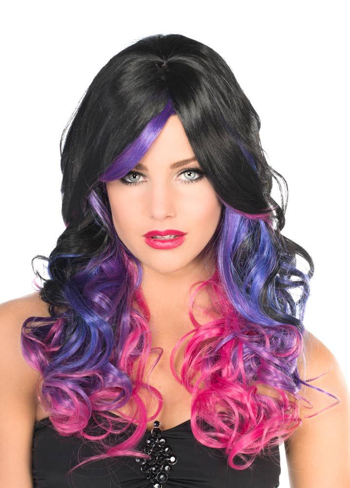 Ada Deluxe Black and Purple Curly Womens Wig V1191-E-ZL-05239