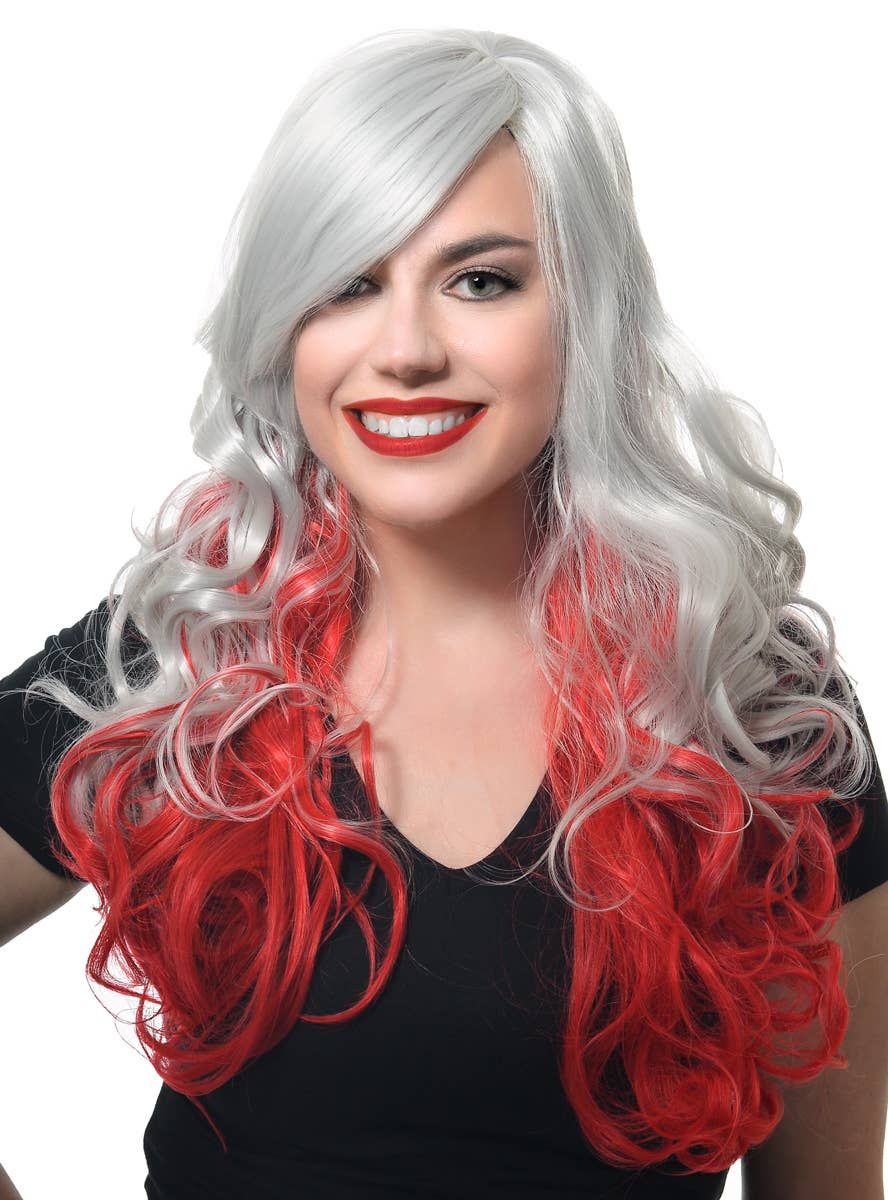 Deluxe Long Curly Grey and Red Womens Costume Wig V1191-E-ZL-05241