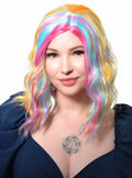 Pastel Rainbow Wavy Mid Length Womens Costume Wig V1191-HC-MQ-05472