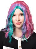 Mid Length Wavy Pink Purple and Teal Womens Costume Wig V1191-HC-MQ-05474