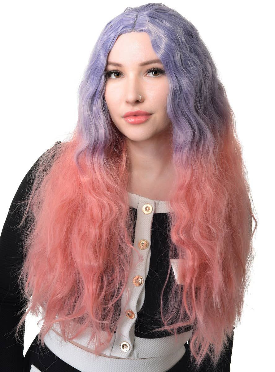 Long Wavy Purple to Pink Ombre Womens Costume Wig V1191-HC-MQ-05475