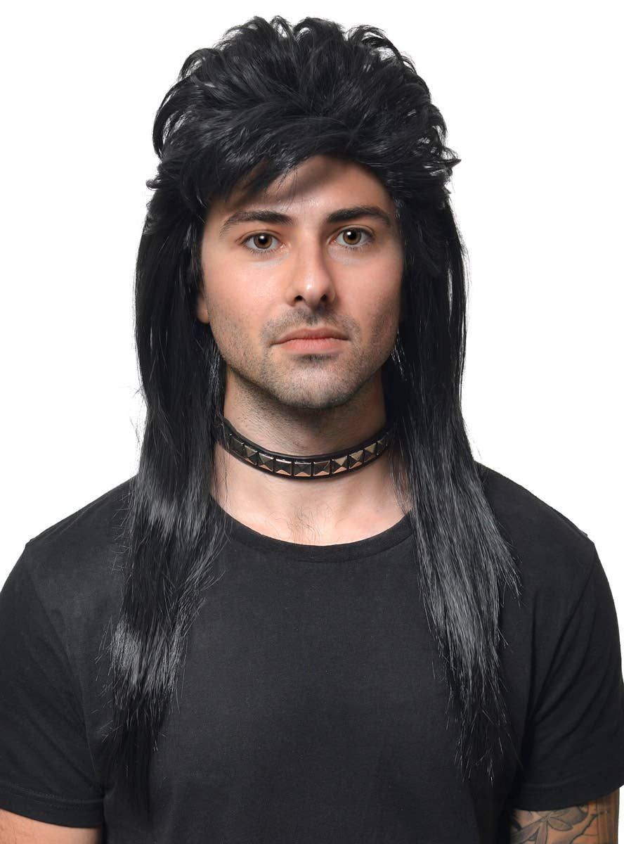 Classic Long Black Mullet Mens Costume Wig V1191-HC-XL-05433