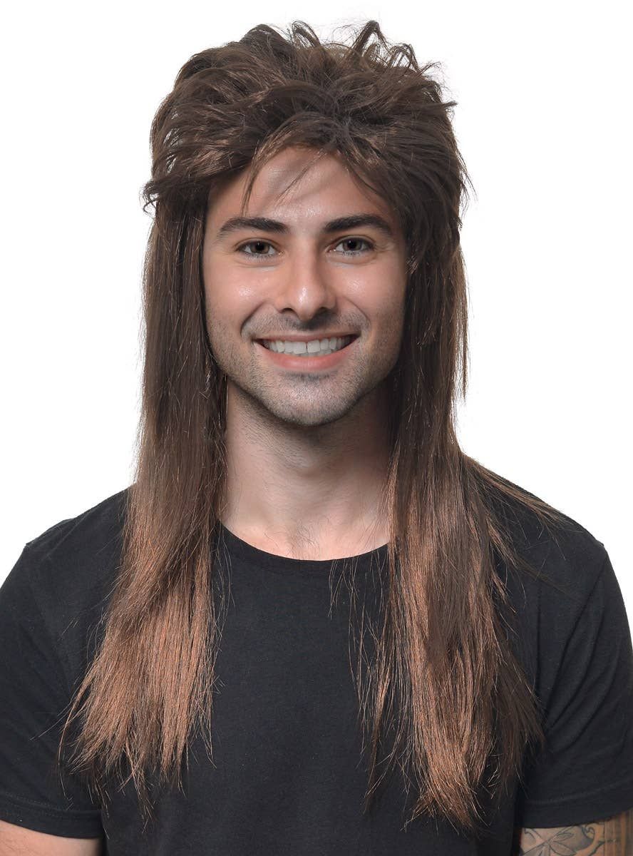 Classic Long Chestnut Brown Mullet Mens Costume Wig V1191-HC-XL-05435